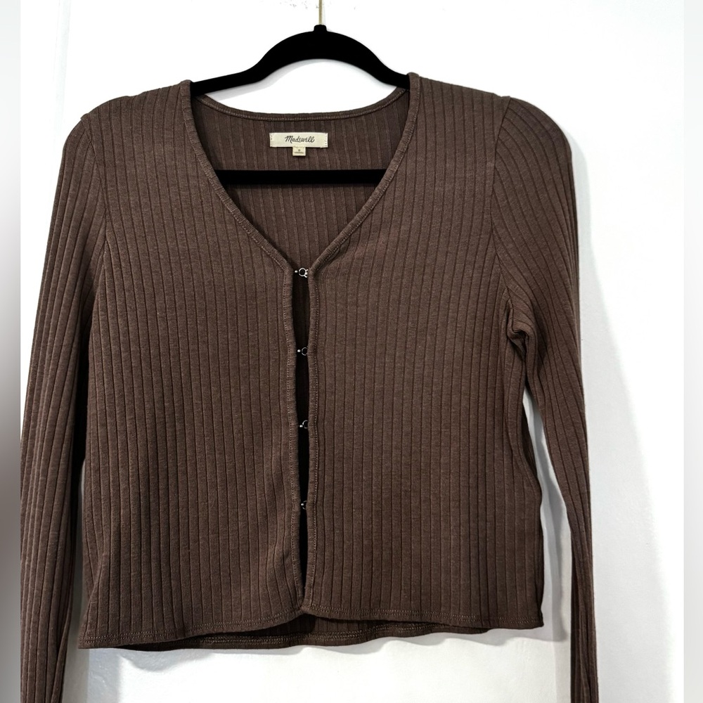 Madewell Light Brown Ribbed Top/Sweater with Clasps in front